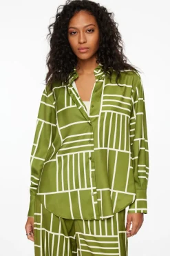 Blouses & Tops | Blouses & Tops-Dynamite Frida Satin Oversized Shirt Green