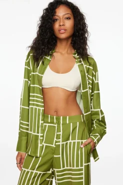 Blouses & Tops | Blouses & Tops-Dynamite Frida Satin Oversized Shirt Green
