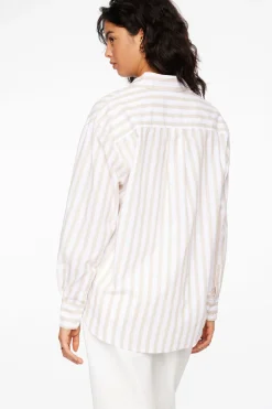 Long Sleeve Tops-Dynamite Frida Striped Oversized  Button Up Shirt Brown