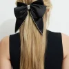 Hair Accessories-Dynamite Gem Bow Satin Hair Clip Black