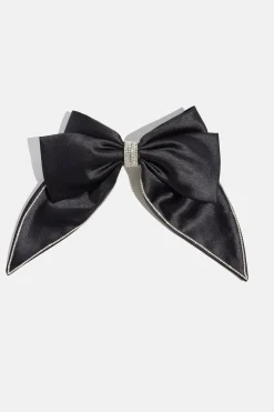 Hair Accessories-Dynamite Gem Bow Satin Hair Clip Black