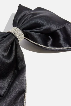 Hair Accessories-Dynamite Gem Bow Satin Hair Clip Black