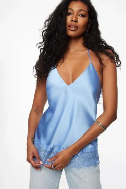 Blouses & Tops | Blouses & Tops-Dynamite Halter Lace Satin Top Blue