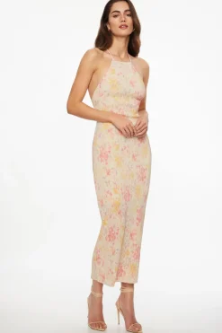 Dresses & Jumpsuits | Midi & Maxi Dresses-Dynamite Halter Pleated Maxi Dress Pink