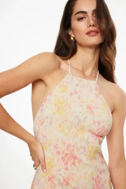 Dresses & Jumpsuits | Midi & Maxi Dresses-Dynamite Halter Pleated Maxi Dress Pink