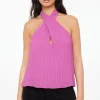 Sleeveless Tops-Dynamite Halter Pleated Top Purple