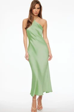 Dresses & Jumpsuits | Midi & Maxi Dresses-Dynamite Halter Satin Maxi Dress Green