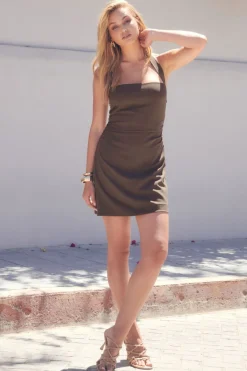 Dresses & Jumpsuits | Mini Dresses-Dynamite Halter Square Neck Mini Dress Brown