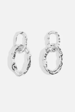 Earrings-Dynamite Hammered Open Link Earrings Gray
