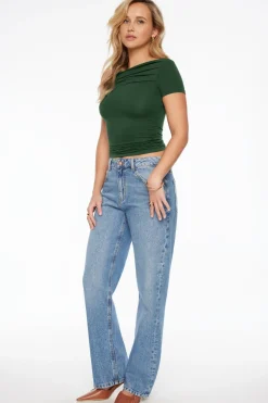 Tees & Tanks | Tees & Tanks-Dynamite Hana Off Shoulder Shirred T Shirt Green