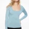 Tees & Tanks | Tees & Tanks-Dynamite Harlynn Long Sleeve Jersey Scoop Neck Top Blue