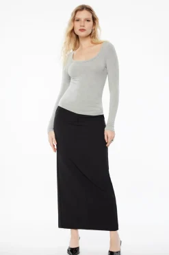 Tees & Tanks | Tees & Tanks-Dynamite Harlynn Long Sleeve Jersey Scoop Neck Top Gray