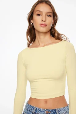 Tees & Tanks | Tees & Tanks-Dynamite Havyn Boatneck Jersey Crop Top Yellow