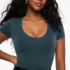 Tees & Tanks | Tees & Tanks-Dynamite Hayden Scoop Neck Bodysuit Blue