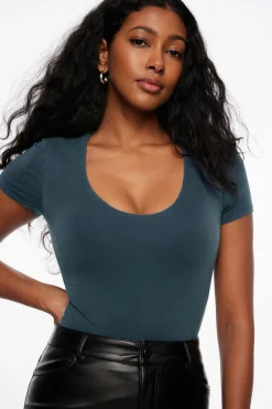 Tees & Tanks | Tees & Tanks-Dynamite Hayden Scoop Neck Bodysuit Blue