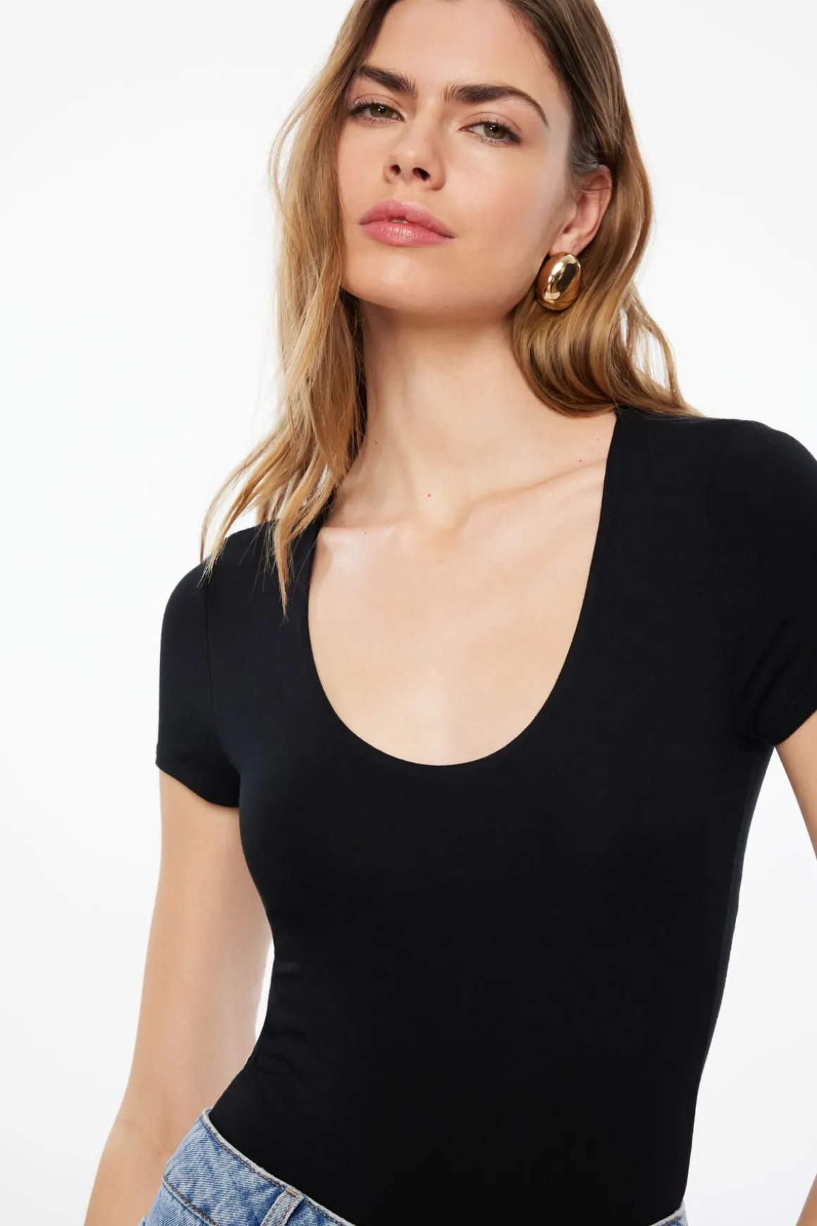 Tees & Tanks | Tees & Tanks-Dynamite Hayden Scoop Neck Bodysuit Black