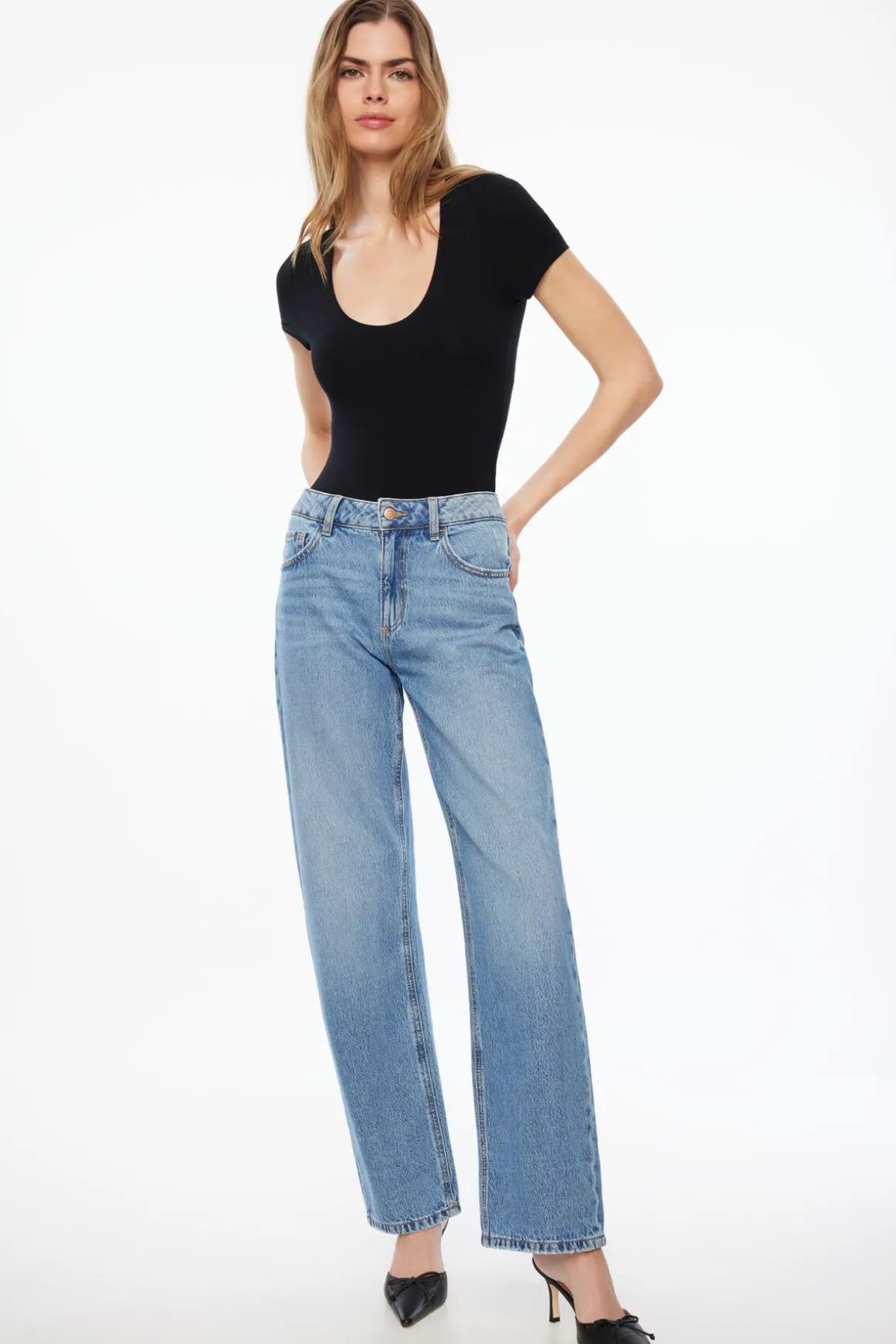 Tees & Tanks | Tees & Tanks-Dynamite Hayden Scoop Neck Bodysuit Black
