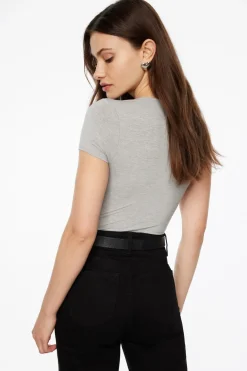 Tees & Tanks | Tees & Tanks-Dynamite Hayden Scoop Neck Bodysuit Gray