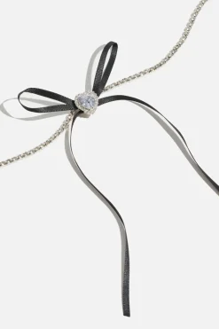 Necklaces-Dynamite Heart & Ribbon Bow Choker Necklace Black