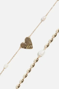 Necklaces-Dynamite Heart Pearl Necklace Set White