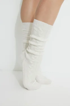 Socks & Tights-Dynamite Heavenlyarn™ Cable Knit Calf High Socks White