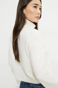 Sweaters & Cardigans | Sweaters-Dynamite Heavenlyarn™ Cropped Turtleneck Sweater White