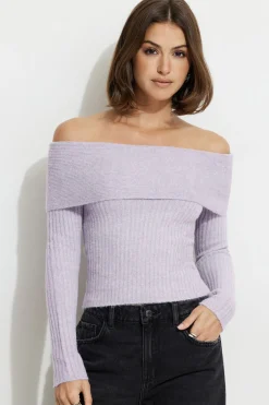 Sweaters & Cardigans | Online Exclusives-Dynamite Heavenlyarn™ Laura Off Shoulder Sweater Purple