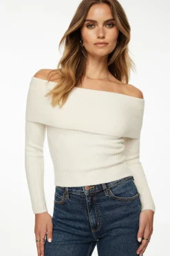 Sweaters & Cardigans | Bestsellers-Dynamite Heavenlyarn™ Laura Off Shoulder Sweater White