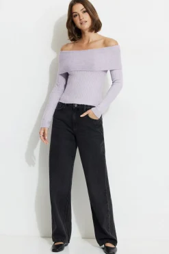 Sweaters & Cardigans | Online Exclusives-Dynamite Heavenlyarn™ Laura Off Shoulder Sweater Purple