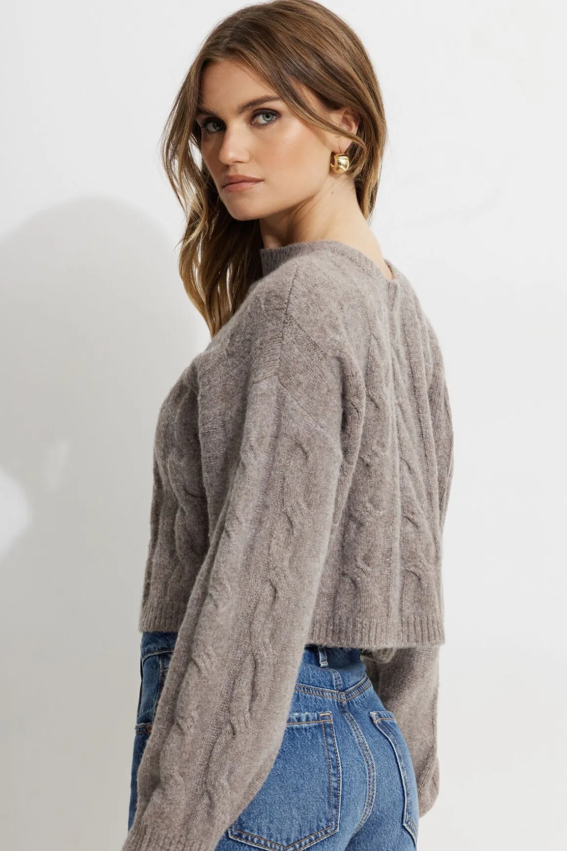 Sweaters & Cardigans | Sweaters-Dynamite Heavenlyarn™ Luana Cable Knit Sweater Brown