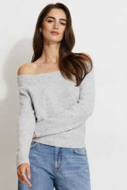 Sweaters | Long Sleeve Tops-Dynamite Heavenlyarn™ Off Shoulder Sweater Gray