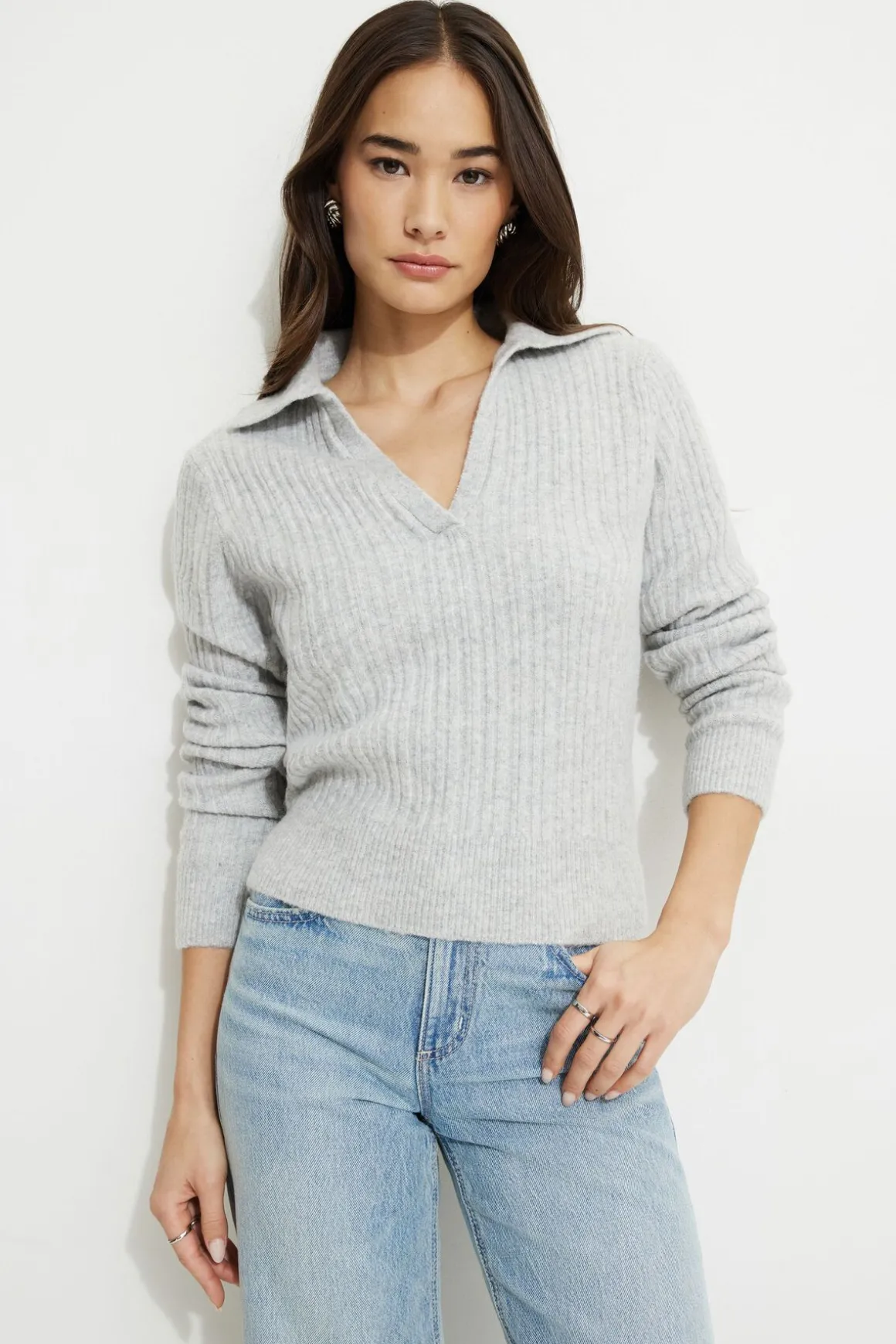 Sweaters & Cardigans | Online Exclusives-Dynamite Heavenlyarn™ Polo Sweater Gray
