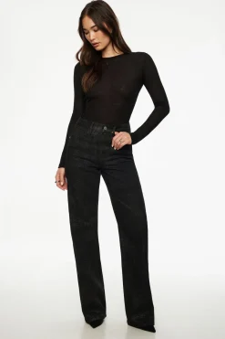 Jeans & Denim-Dynamite Heidi Glitter Wide Leg Jeans Black
