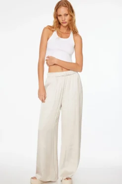 Pants | Wide Leg Pants-Dynamite Heidi Wide Leg Satin Pants Brown