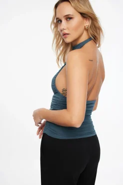 Tees & Tanks | Tees & Tanks-Dynamite High Cowl Neck Top Blue