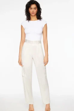 Pants | Straight Leg Pants-Dynamite Izabel Satin Straight Leg Cargo Pants Beige
