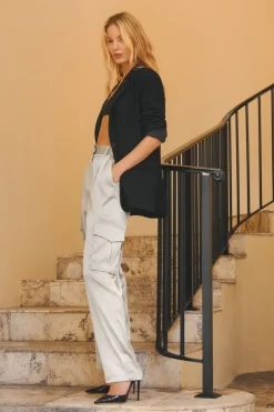 Pants | Straight Leg Pants-Dynamite Izabel Satin Straight Leg Cargo Pants Beige