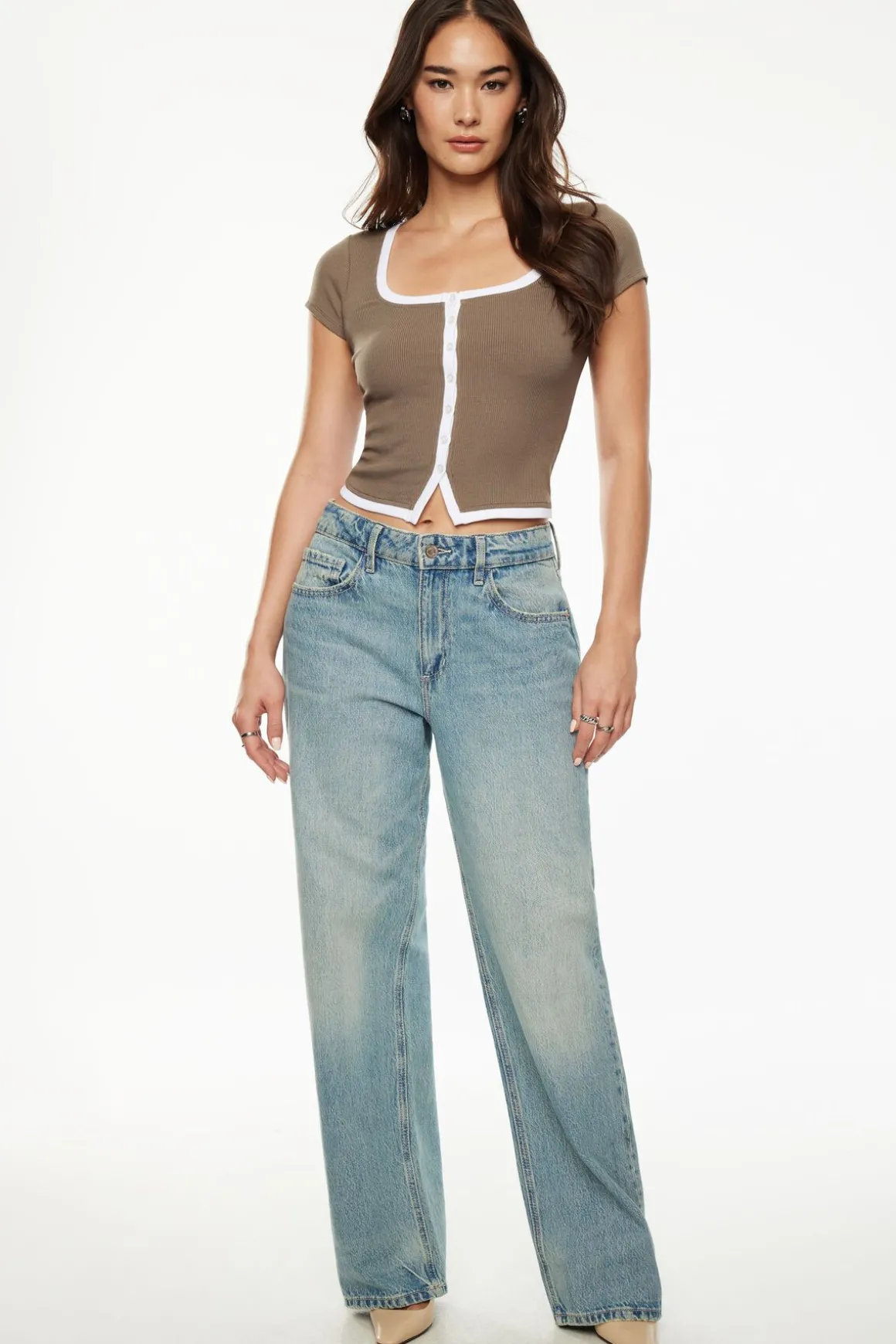 Tees & Tanks | Tees & Tanks-Dynamite Jacquie Ribbed Button Up Top Brown