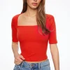 Tees & Tanks | Tees & Tanks-Dynamite Jade Square Neck Top Red