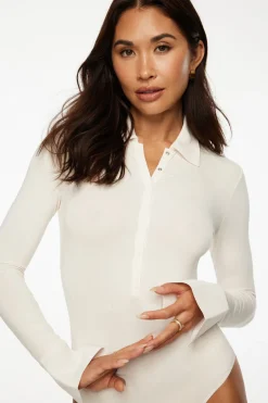 Tees & Tanks | Tees & Tanks-Dynamite Jersey Long Sleeve Polo Bodysuit White