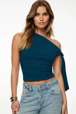 Tees & Tanks | Online Exclusives-Dynamite Jersey Single Shoulder Tie Top Blue