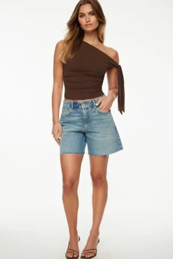 Tees & Tanks | Online Exclusives-Dynamite Jersey Single Shoulder Tie Top Brown