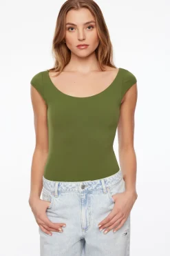 Tees & Tanks | Tees & Tanks-Dynamite Jules Sculpt Short Sleeve Scoop Neck Bodysuit Green