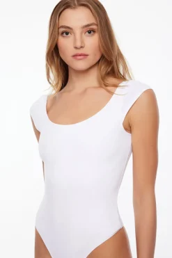 Tees & Tanks | Tees & Tanks-Dynamite Jules Sculpt Short Sleeve Scoop Neck Bodysuit White