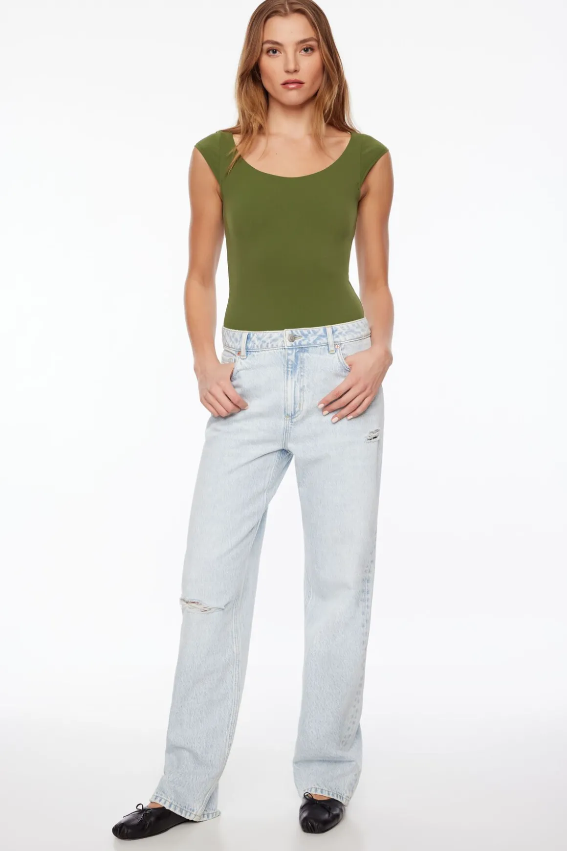Tees & Tanks | Tees & Tanks-Dynamite Jules Sculpt Short Sleeve Scoop Neck Bodysuit Green