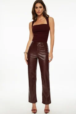 Pants | Bestsellers-Dynamite Justina Straight Faux Leather Pants Burgundy
