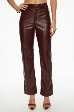 Pants | Bestsellers-Dynamite Justina Straight Faux Leather Pants Burgundy