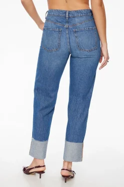 Jeans & Denim-Dynamite Justina Straight Leg Cuffed Jeans Blue