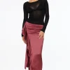 Skirts & Skorts | Skirts-Dynamite Kamila Satin Ruffled Maxi Skirt Burgundy
