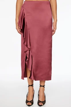 Skirts & Skorts | Skirts-Dynamite Kamila Satin Ruffled Maxi Skirt Burgundy